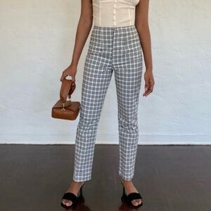 Reformation Lela Plaid Black White Trouser Straight Leg Pants Sz 26